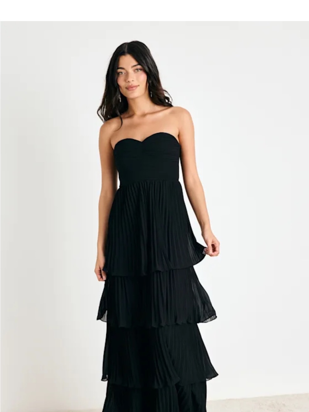 Lulus Seriously Sensational Black Strapless Tiered Maxi Dress
